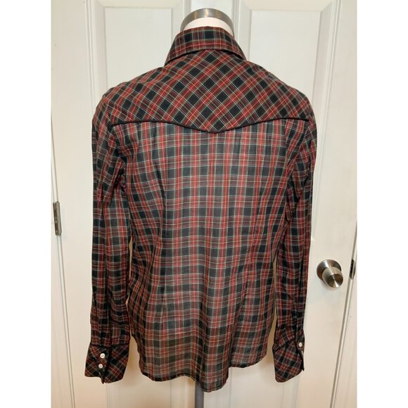 Nili Lotan Red Tartan Plaid Collared Long Sleeve Shirt, Size Small - Picture 6 of 9